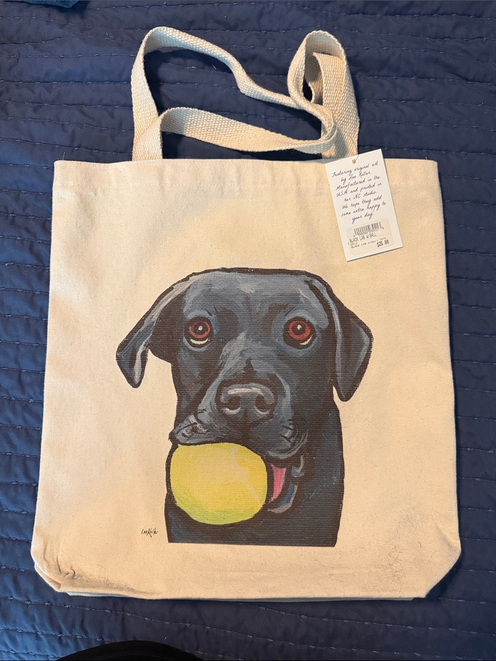 Canvas Dog Tote Bag Black Lab with Yellow Ball